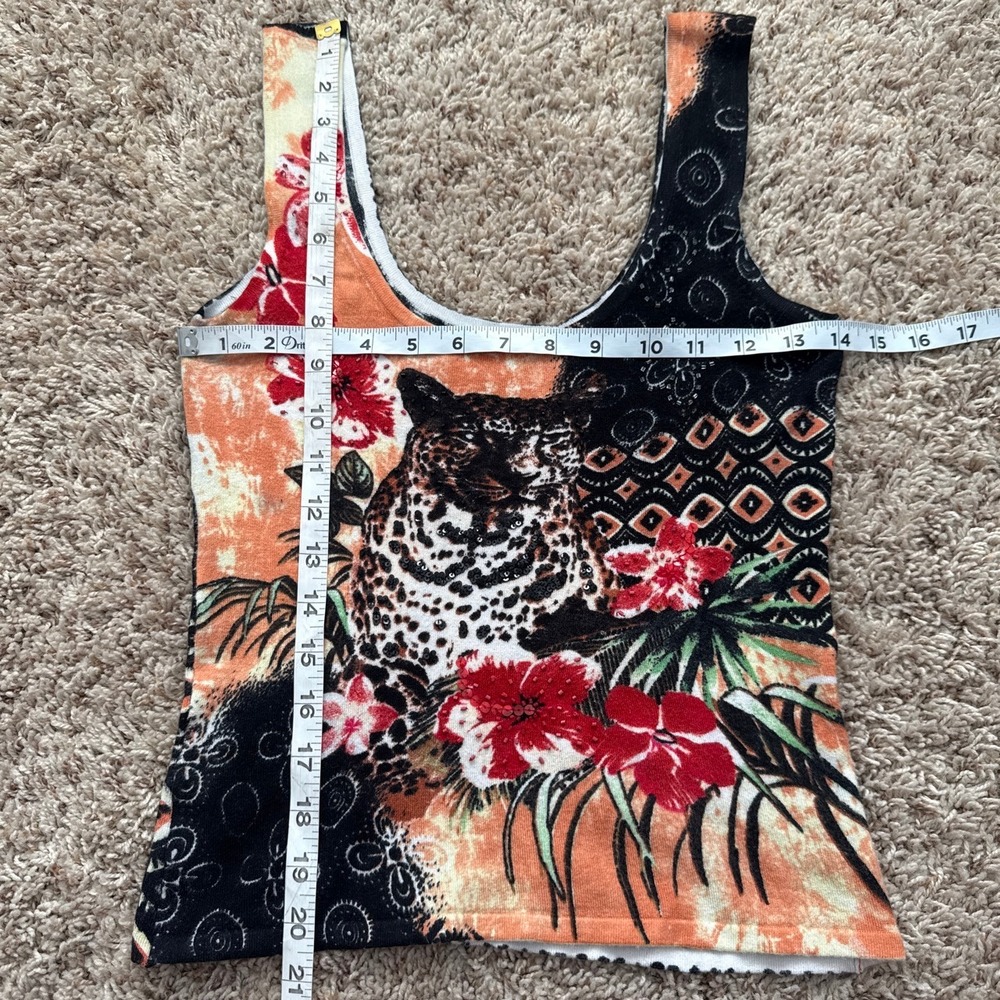 Alberto Makali Leopard Tropical Floral Beaded Tank Top Vintage Y2K Small - Picture 5 of 6